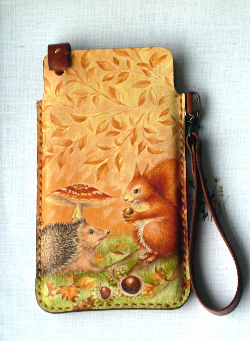 Squirrel Hedgehog Phone Case/Free English Name/+Pocket - Other - Genuine Leather 