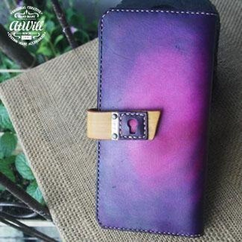 Atwill. There is a door in my heart. Hand-painted cow leather flavonoid letterin - กระเป๋าสตางค์ - หนังแท้ สีม่วง