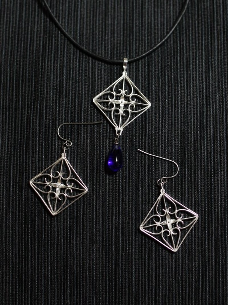 Clouds language ~ "window lattice series: Hydrangea Suite" - handmade ‧950 ‧ Silver necklace earrings kit - สร้อยคอ - โลหะ ขาว