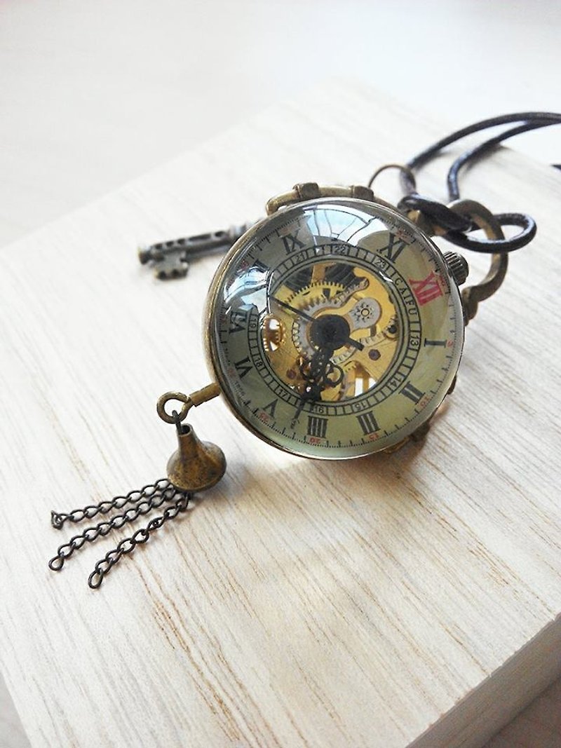 Handmade - retro nostalgia mechanical pocket watch with a leather necklace Valentine Key - Necklaces - Other Materials Black