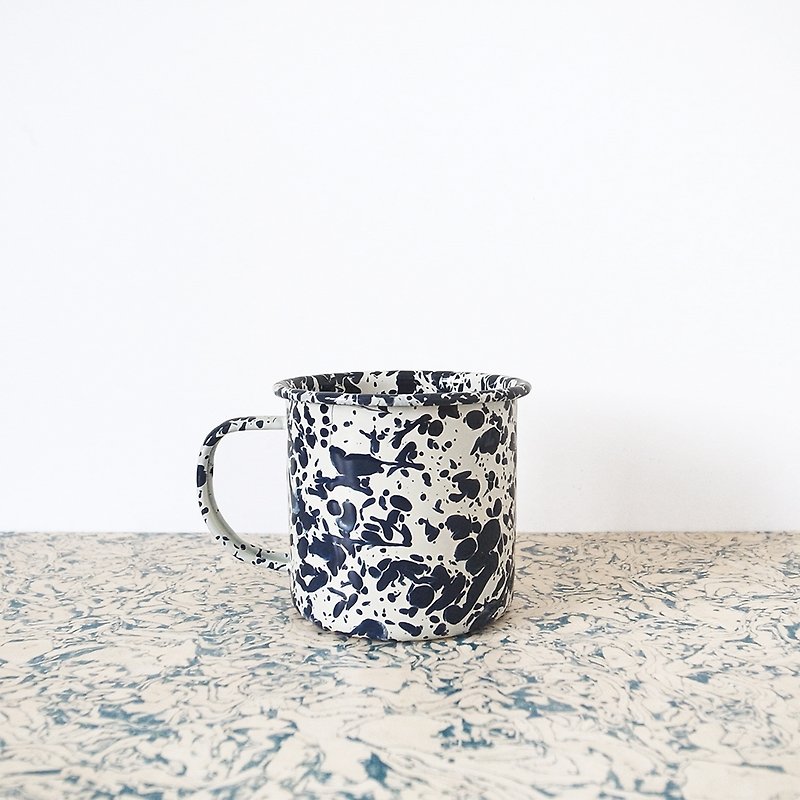 珐瑯馬克杯-海軍藍與奶油白大理石紋 - 咖啡杯 - 琺瑯 藍色