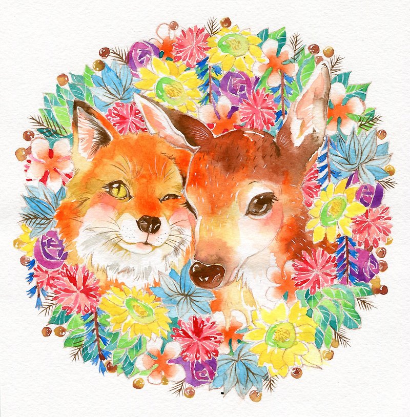 Little Fox & Fawn section square greeting cards - Cards & Postcards - Paper Multicolor