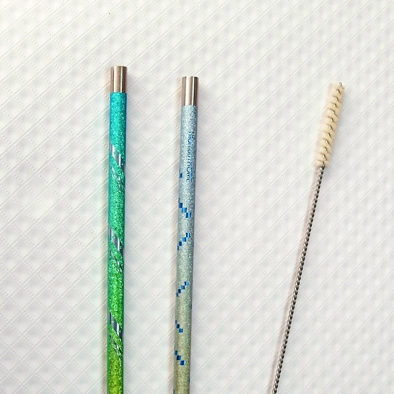 [Made in Japan Horie] Titanium Love Earth-Pure Titanium Straws 2pcs (Forest Green + Art Yellow) + Straw Brush - หลอดดูดน้ำ - โลหะ หลากหลายสี
