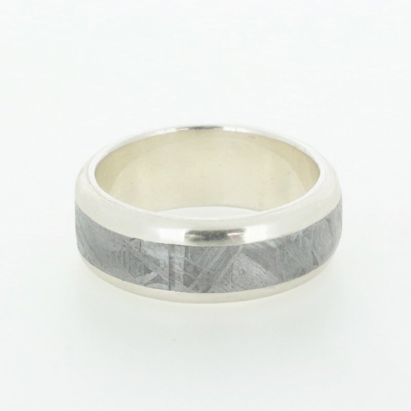 Modern Round-Edge Sterling Silver Meteorite Wedding Band Ring - General Rings - Gemstone Silver