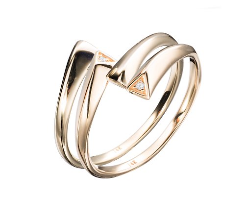 Majade Jewelry Design 14K黃金開口對戒 鑽石情侶戒指 優雅簡約金鑚戒 清新黃金閨蜜對戒
