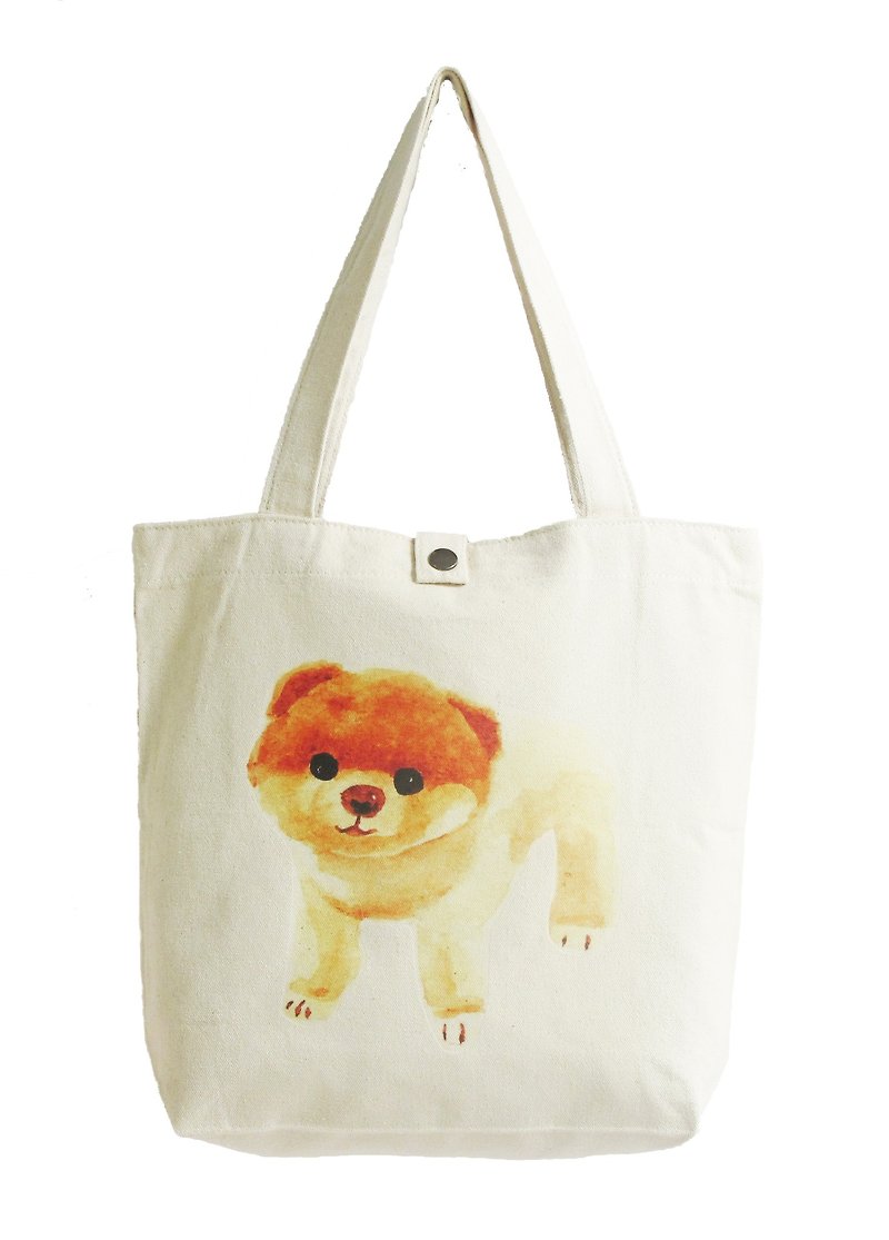 Dog Tote Bag-Watercolor Printed Pomeranian Canvas Cotton/Hand painted Diaper Beach Shopping Shoulder Pet Lover/Canvas Personalized - Handbags & Totes - Other Materials White