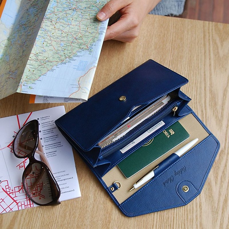 PLEPIC - Journey Holiday Passport Handle Wallet - Navy Dark Blue, POJ92023 - Wallets - Faux Leather Blue