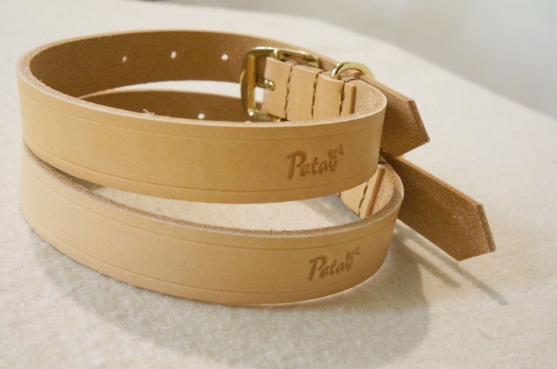 (Welfare product) leather collar L dog collar - Collars & Leashes - Genuine Leather Gold