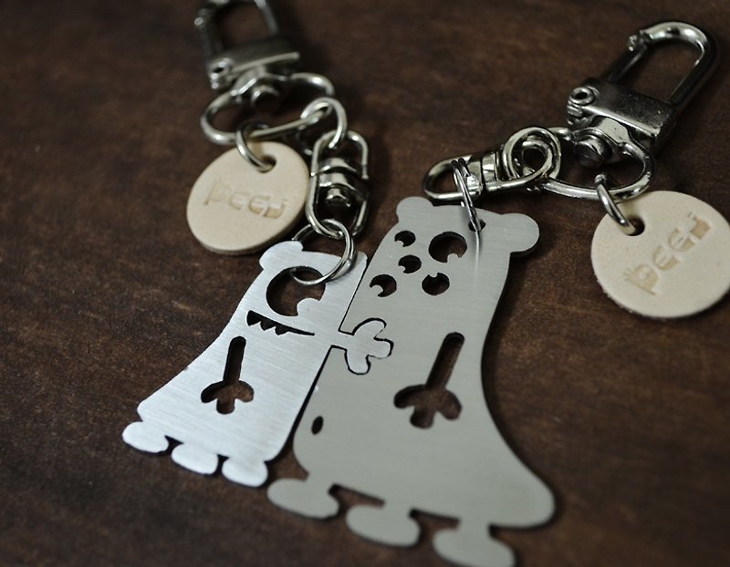 "A Cute Couple"  Stainless Steel Keychains (set) Valentine's Day - ที่ห้อยกุญแจ - สแตนเลส สีเทา