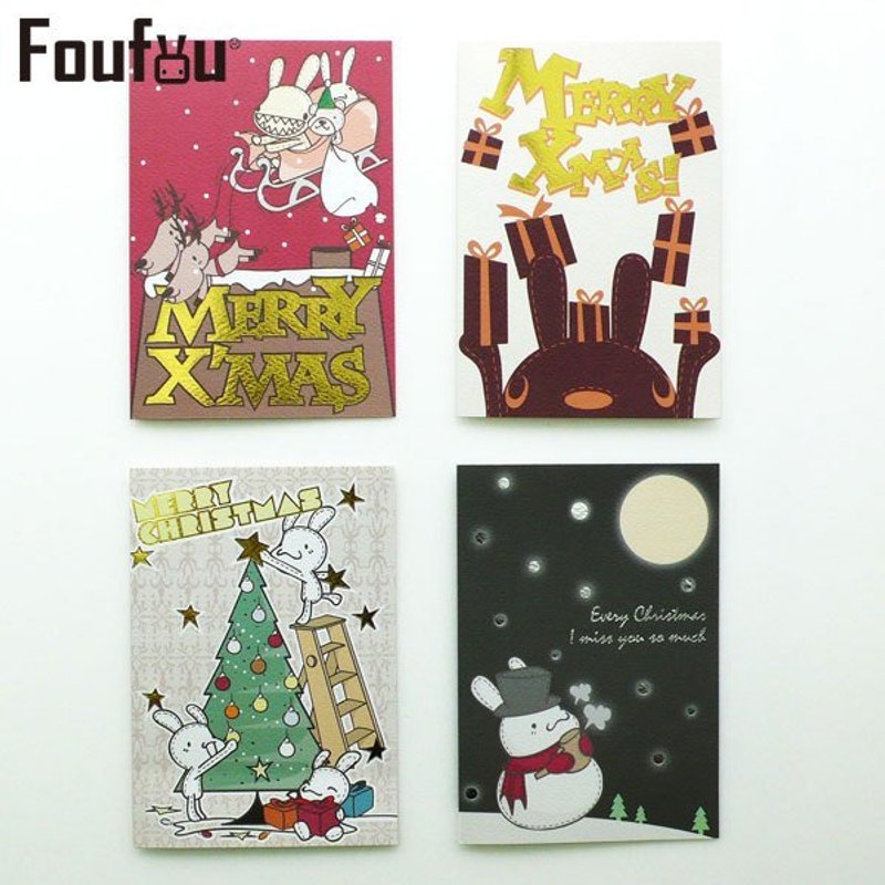 《Foufou》- 聖誕燙金/燙銀卡片Card-四入裝 - 卡片/明信片 - 紙 多色