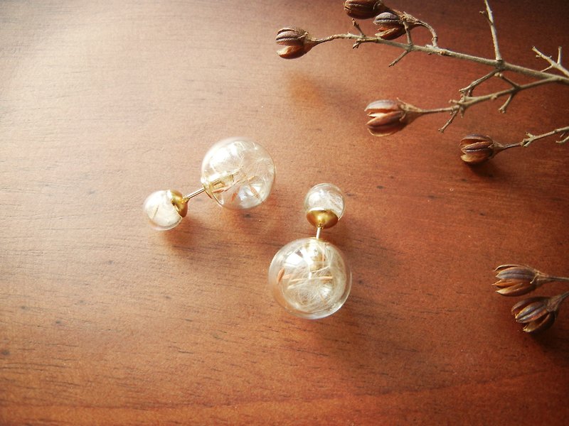 *coucoubird*Double-sided glass ball earrings-dandelion (single) - Earrings & Clip-ons - Glass White