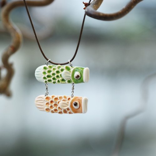 Snail Workshop@淼小 鯉與我－手工白瓷頸鏈 - 橙綠色