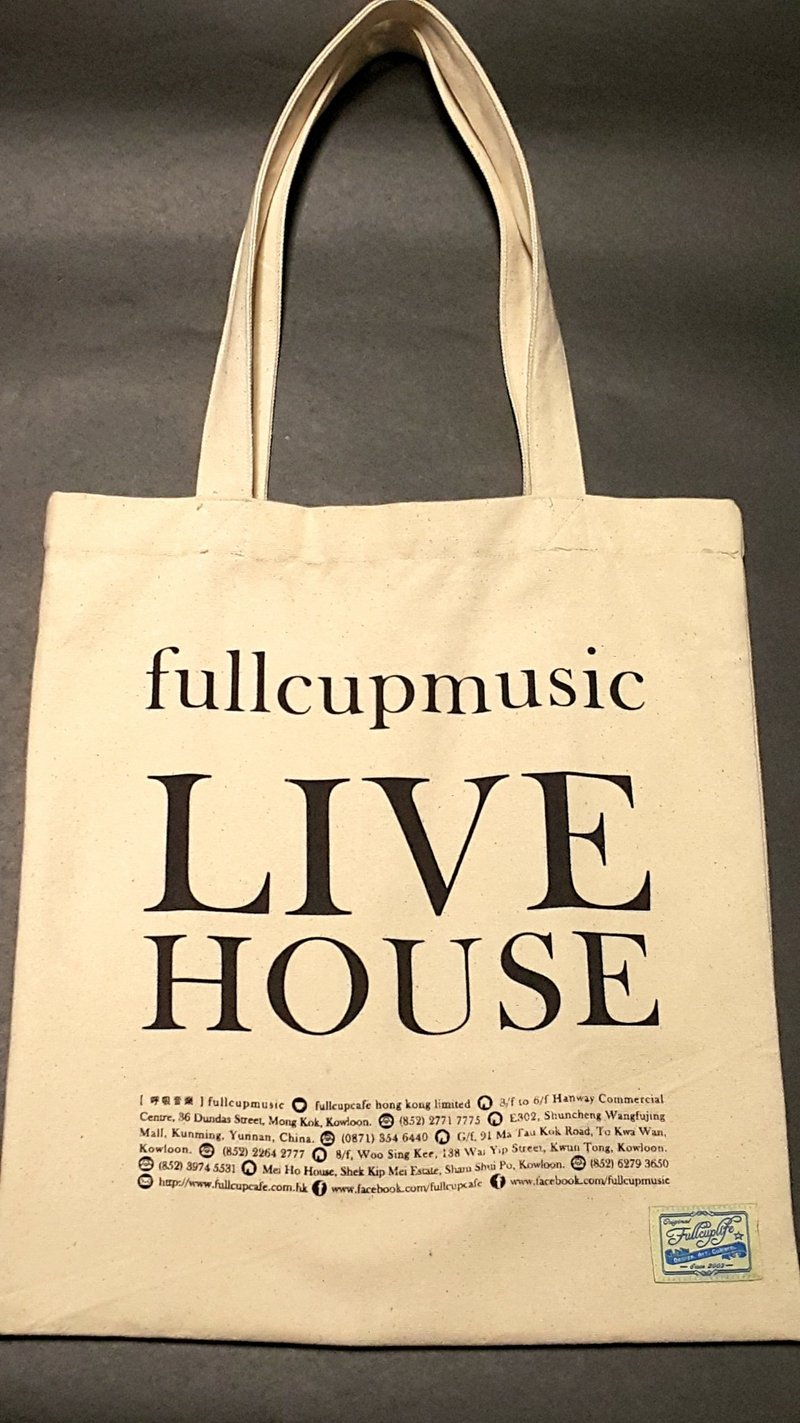 Breathing life. fullcupmusic LIVE HOUSE - beige linen TOTE BAG - กระเป๋าถือ - วัสดุอื่นๆ สีกากี