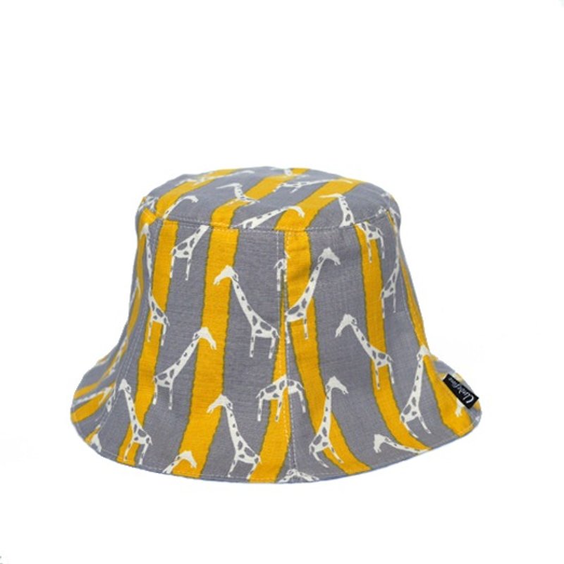 Qinliang cute giraffe summer stripe double-sided six pots hat - หมวก - วัสดุอื่นๆ สีเหลือง