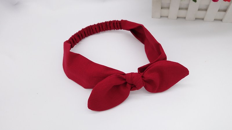 Red Bunny Ears Headband - ผ้ากันเปื้อน - ผ้าฝ้าย/ผ้าลินิน สีแดง