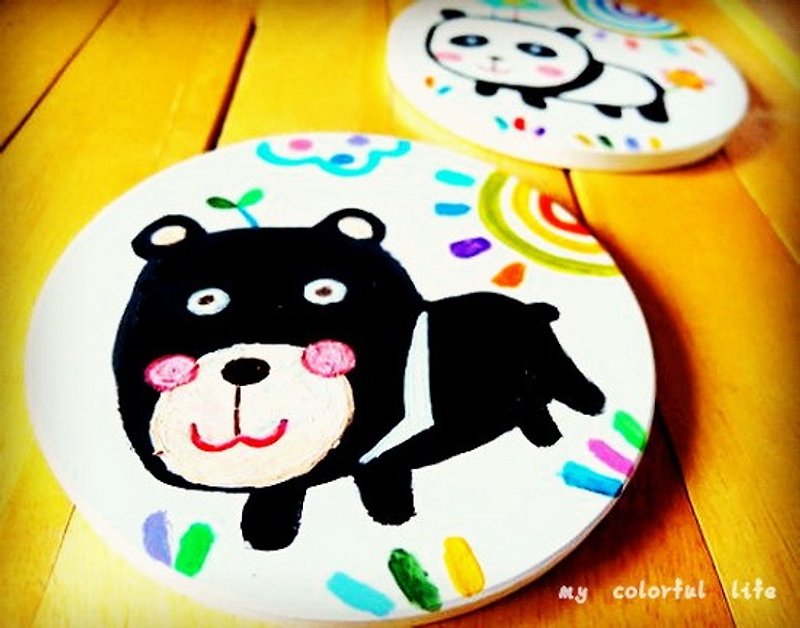 [Pure hand-painted] Absorbent ceramic coaster | Taiwan black bear | panda | lion - Coasters - Acrylic Multicolor