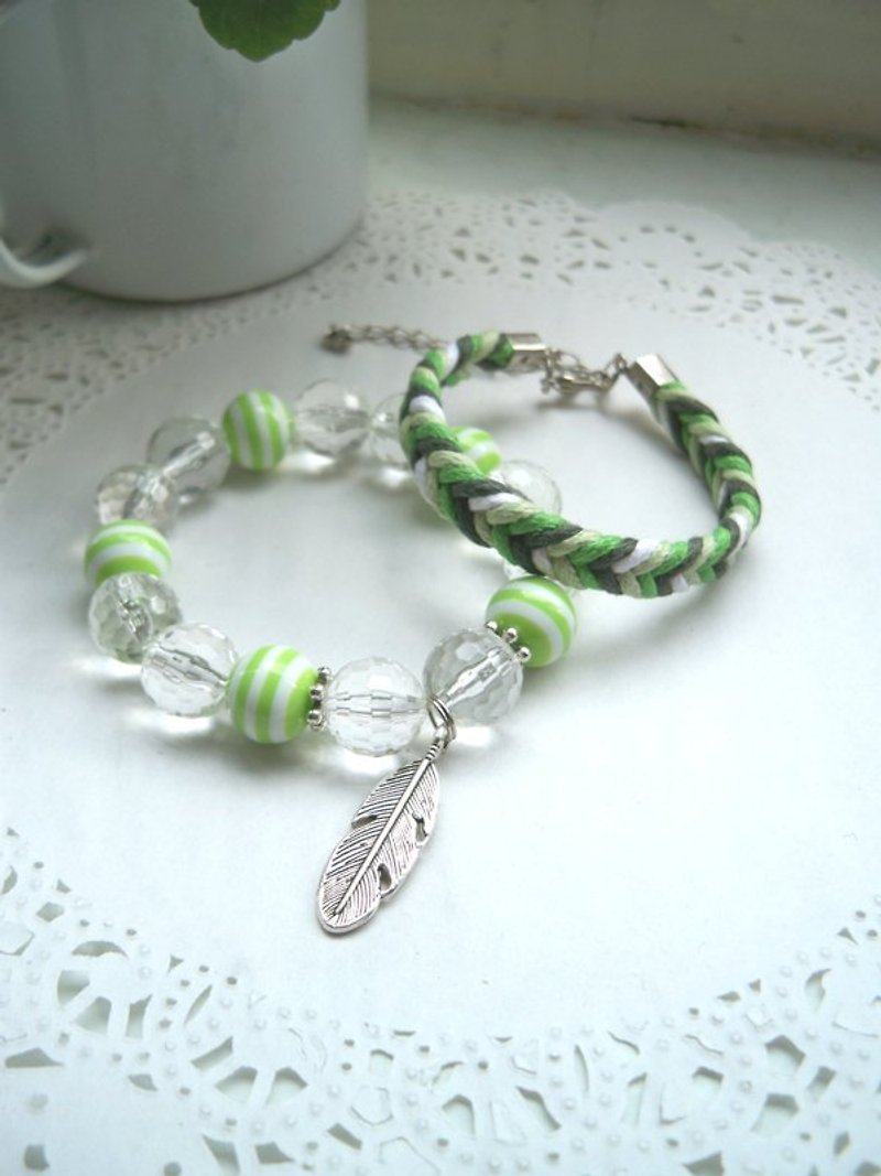 Through the heart candy bracelet - Green -2 bar - สร้อยข้อมือ - วัสดุอื่นๆ สีเขียว