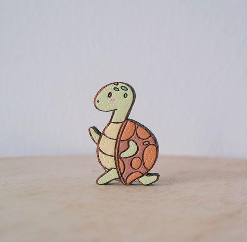 wooden brooch tortoise