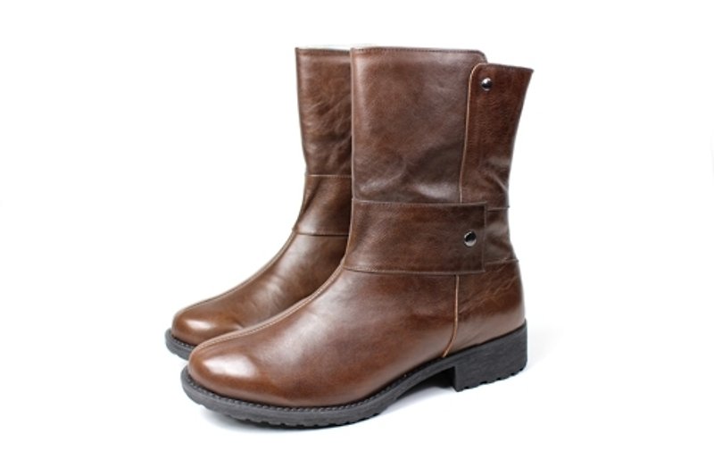 Coffee Symmetrical Short Boots - Women's Booties - Genuine Leather Brown