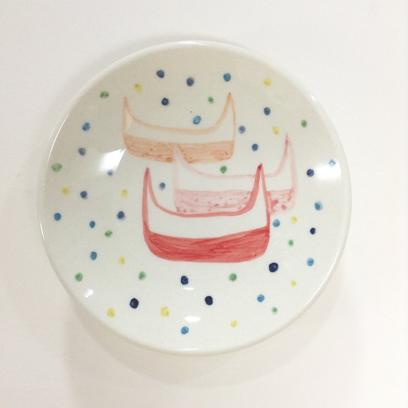 カラードットパズルボート 蘭yu 手描き小皿 - 小皿 - 磁器 多色