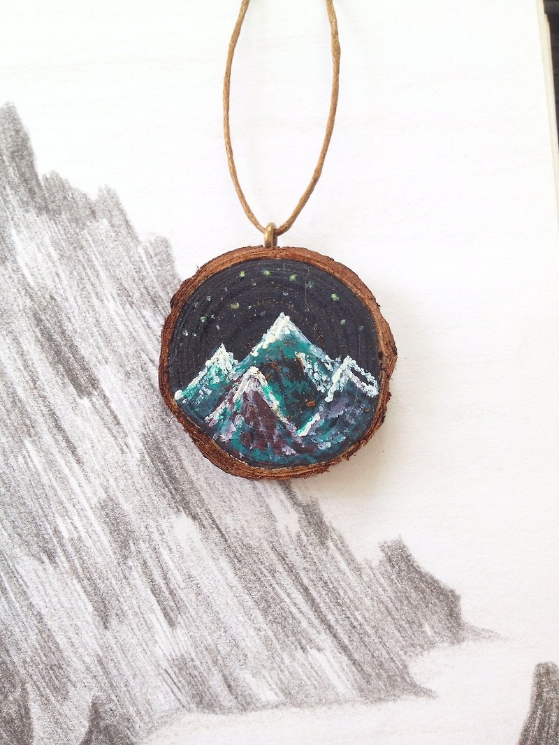 Small heart painted | wood and mountains | painted | necklaces - Necklaces - Wood Black