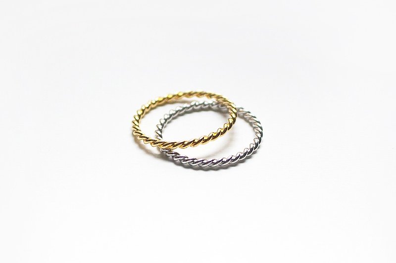 組合系列 - 純銀麻花戒指組合/銀與金/ 聖誕禮物客製 - 戒指 - 純銀 金色