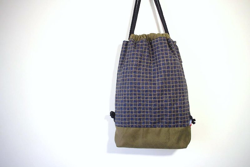 【新發售】老媽手中線 // 束口後背包 束口袋 - 憂藍歲月輪格 - Drawstring Bags - Cotton & Hemp Blue