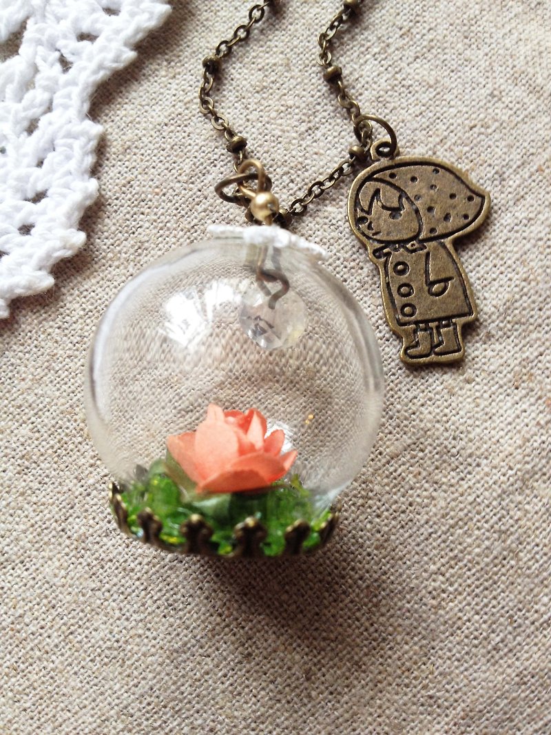 [Forest Healing Series] Little Red Riding Hood girls rose glass beads necklace - สร้อยคอ - แก้ว สีส้ม
