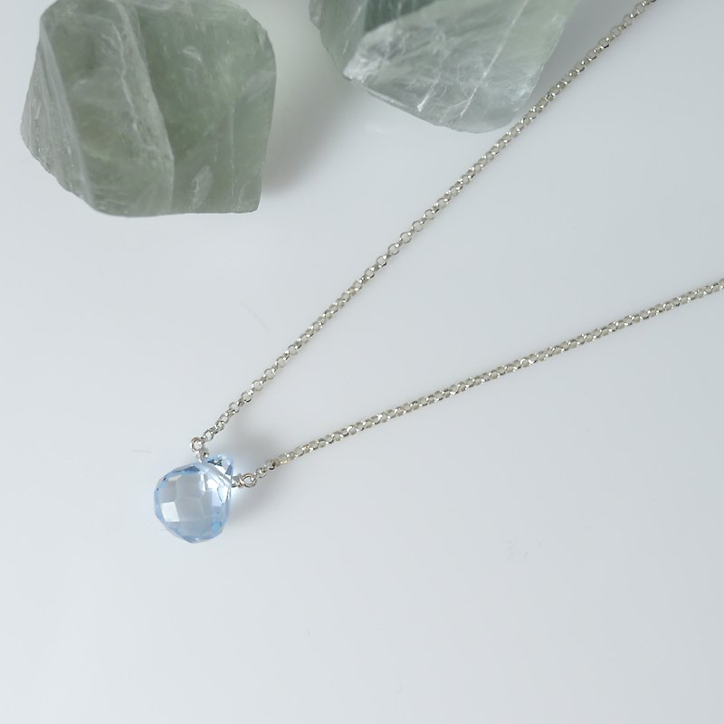 【ColorDay】天然托帕石原裝義大利純銀項鍊〈Topaz Silver Necklace〉 - 項鍊 - 寶石 藍色