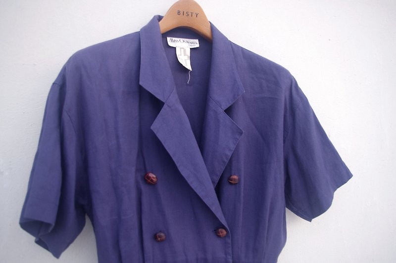 4.5studio  -  [R;] Restyle-ダークブルーのコットン半袖ウインドブレーカージャケットドレス - ジャケット - その他の素材 ブルー