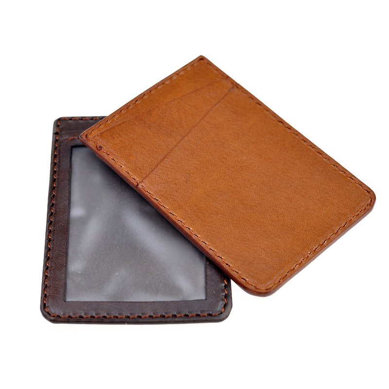 [DOZI leather hand-made] with the card holder identification card version of the window card card package leather for the dyeing production free color scheme for the light brown - ป้ายสัมภาระ - หนังแท้ 
