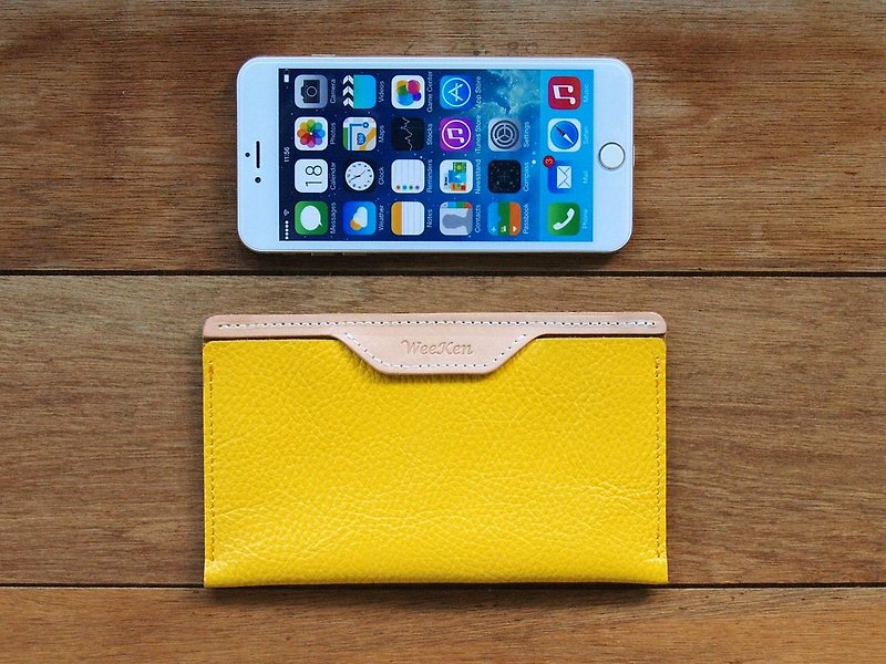[ WeeKen 維肯 ] iPhone 6 plus - Lemon Yellow 手工真皮手機套 (免費客製化刻印英文名) - 手機殼/手機套 - 真皮 黃色