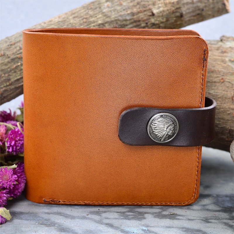 【DOZI Handmade Leather】multiple-slot designed purse/ ID card keeper, bill layer, 9 card slots, coin bag/ The color is umber with light brown - Wallets - Genuine Leather Multicolor