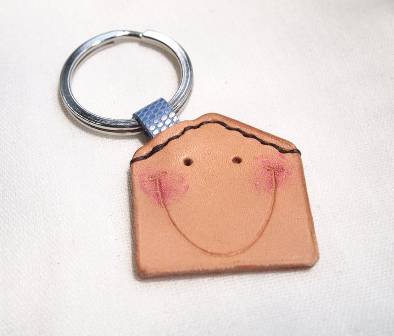 好皮小房子鑰匙圈(B) Little House key ring - 吊飾/掛飾 - 真皮 卡其色
