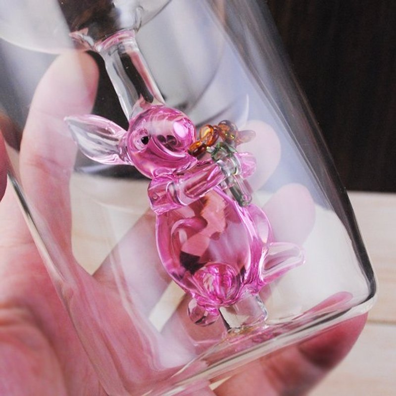 聖誕節5折限時活動 240cc【Pink Rabbit 粉紅小兔】玻璃雕刻刻字雙層玻璃杯 聖誕禮物 - อื่นๆ - แก้ว สึชมพู