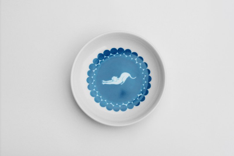 Cat pattern small disc - Small Plates & Saucers - Porcelain Blue