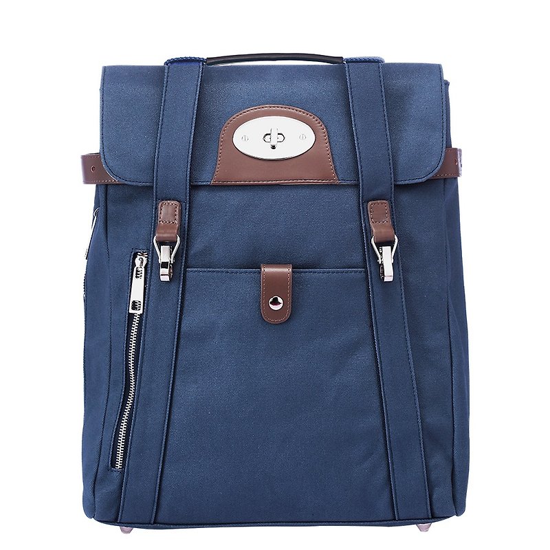 15 inches | Baker | Three-use backpack | Blue | Canvas with leather | Winning works - Backpacks - Other Materials Multicolor