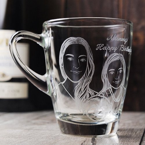 MSA玻璃雕刻 320cc【女兒杯】(寫實版) 2人肖像馬克杯女孩人像與寵物客製化