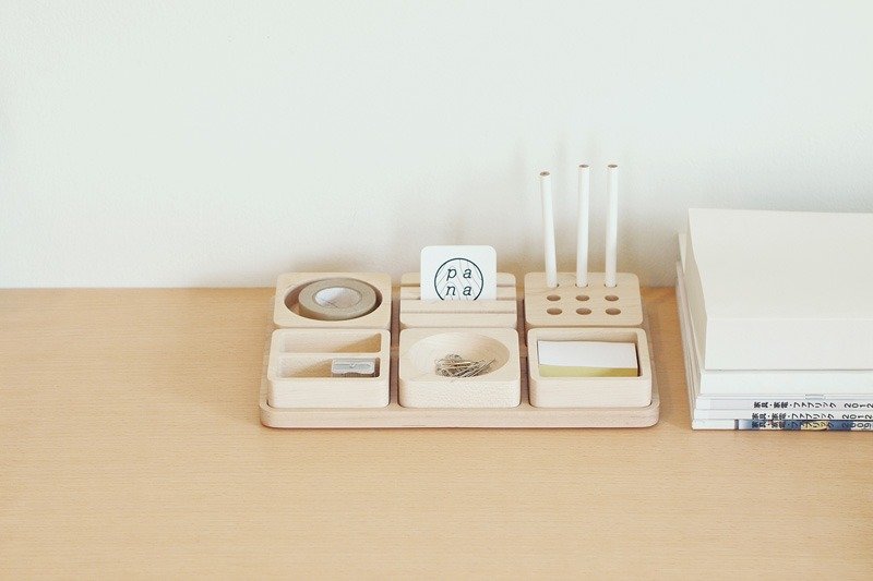 [Manual] Pana Objects tofu blocks L- stationery storage tray - กล่องใส่ปากกา - ไม้ สีกากี