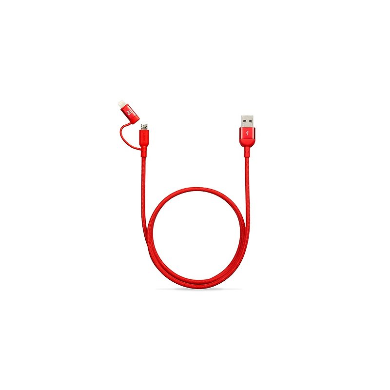 PeAk Duo 雙用金屬編織線 1.2M 紅 - 行動電源/充電線 - 其他金屬 紅色