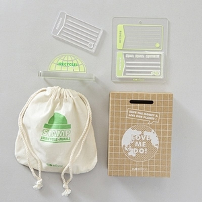 韓國【Ecobridge】 創意印章 留言訊息框 STAMP〈Recycle mail〉預購 - Stamps & Stamp Pads - Plastic Green