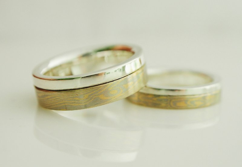 Element47 Jewelry studio~ Karat gold mokume gane wedding ring 02(one ring)(14KY - แหวนคู่ - โลหะ หลากหลายสี