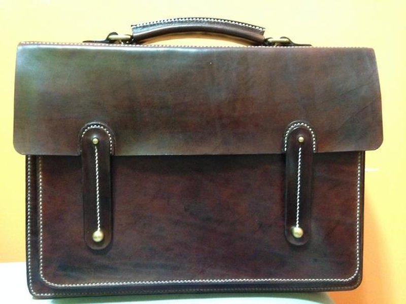Vegetable tanned leather stiff side backpack - กระเป๋าเอกสาร - หนังแท้ สีนำ้ตาล