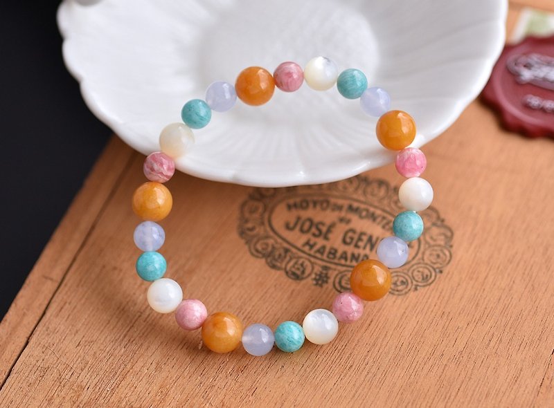 Colorful Rainbow-Rhodochrosite + Tianhe Stone+ Blue Grain Agate + Topaz + Pearl Shell Bracelet - Bracelets - Crystal Multicolor