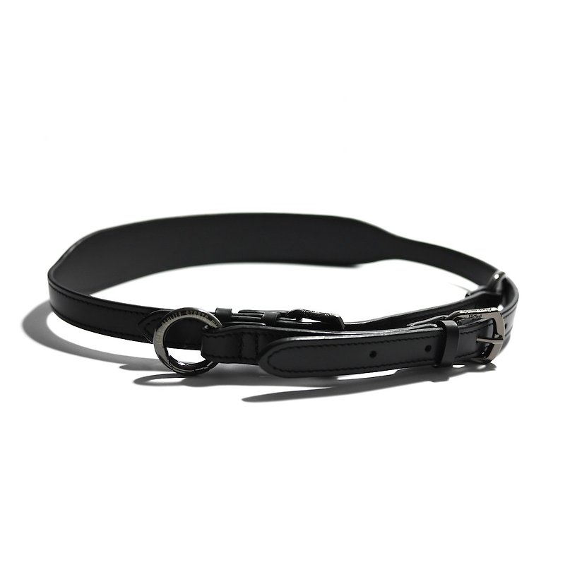 Black leather wide strap - short (bag strap / belt / camera strap / leather handle) - ขาตั้งกล้อง - หนังแท้ สีดำ