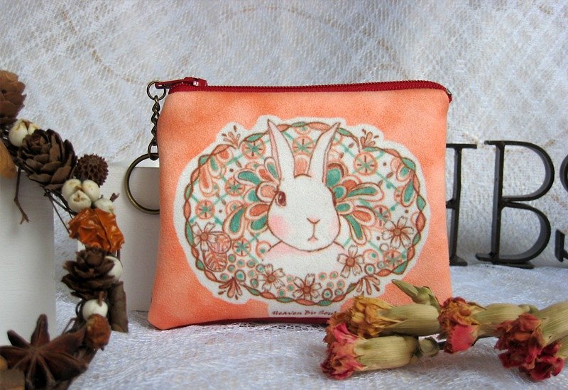 <秘境之生>花叢中的兔子 小 零錢包 票卡 插畫 動物 - 零錢包/小錢包 - 其他材質 橘色