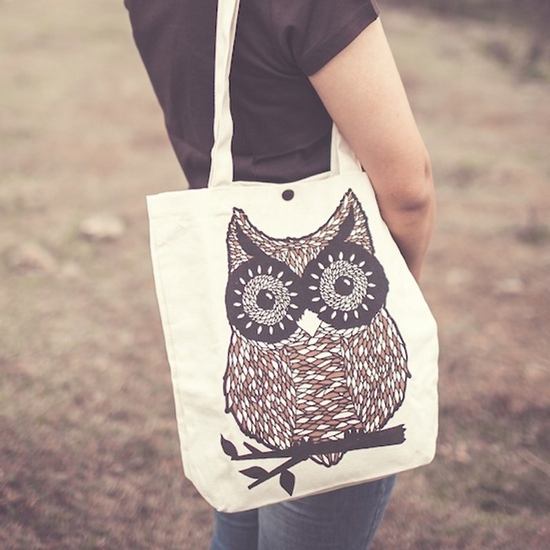 [Series] owl TEKO forest department cotton bag - กระเป๋าถือ - ผ้าฝ้าย/ผ้าลินิน สีนำ้ตาล