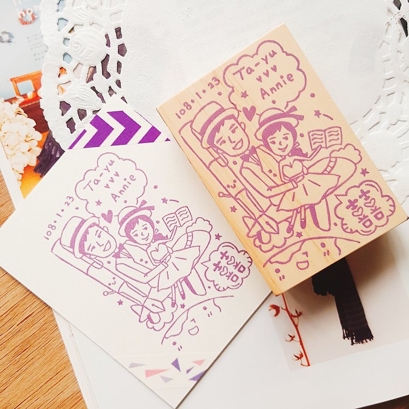 Handmade Rubber Stamp-Flying Wedding Stamp for Stationery Fans 6X9cm - การ์ดงานแต่ง - ยาง สึชมพู