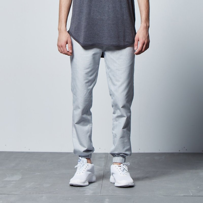 Stone'As tight-end pants / stripe straight casual pants trousers necking - Men's Pants - Other Materials White