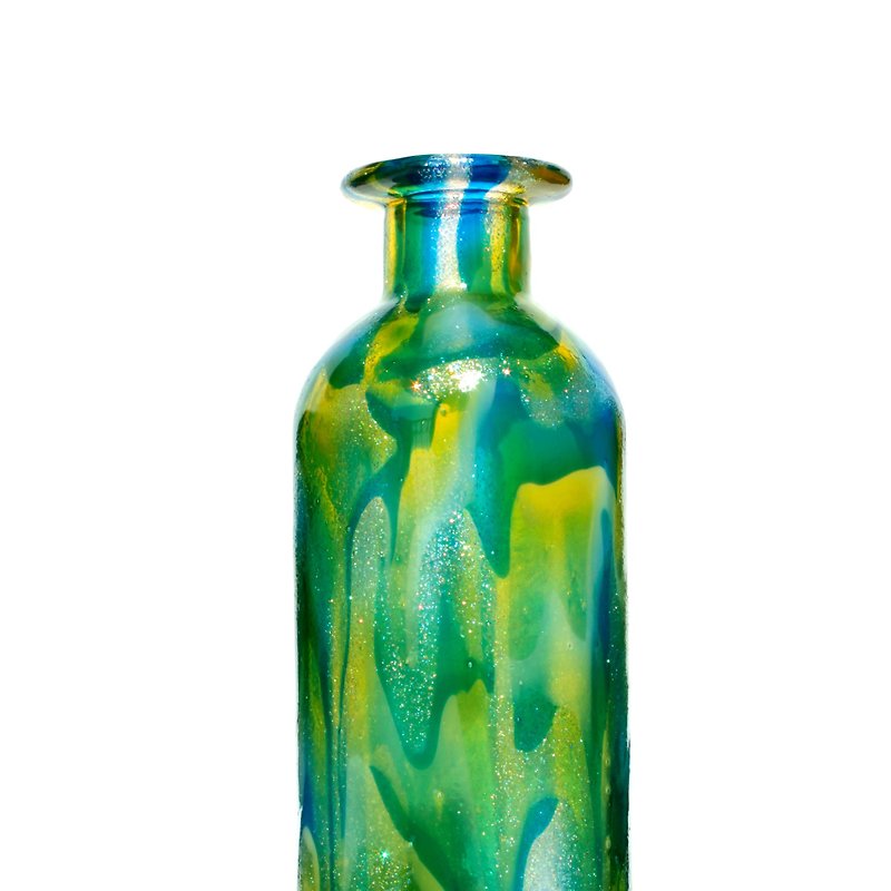 │ノクターン青と黄色の手描き抽象スタイルアートグラスディフューザーボトル - アロマ・線香 - ガラス イエロー